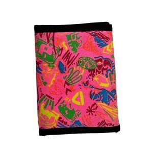 VTG 1980s 90s Neon Abstract Design Hook And Loop Wallet Multicolor Retro Surf